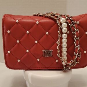 Badgley Mischka Quilted Women's Bag with Pearl/Chain Strap